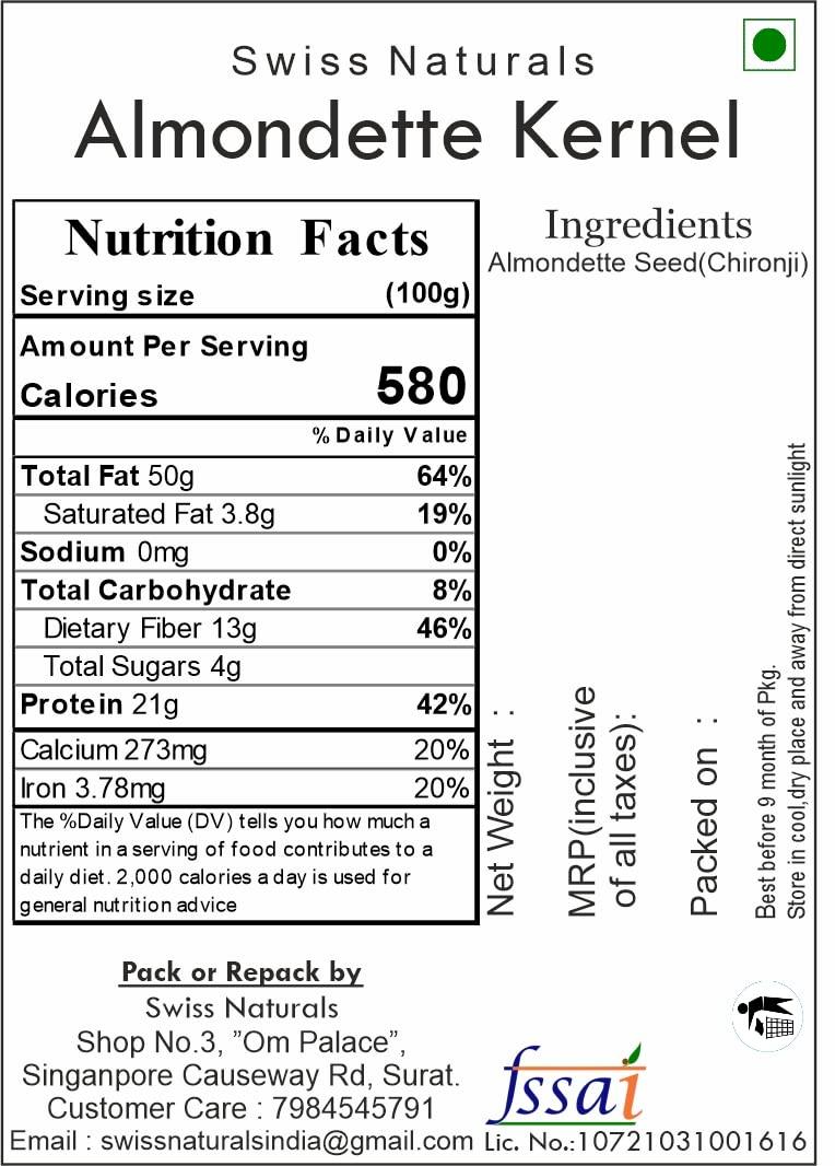 Swiss Naturals Swiss Naturals Almondette Kernels | Charoli Dry Fruits | Chironji Seeds Organic | Chiraunji Dana, 900 gm