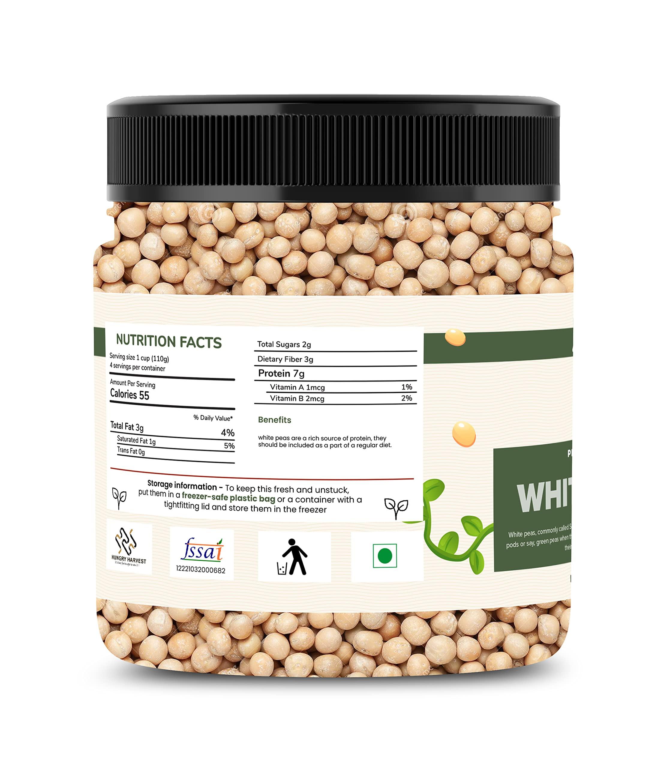 Hungry Harvest Hungry Harvest Safed Matar |Matar White| Dried White Peas|White Matar Vatana Matar Peas| Organic Peas||White Matar|900 Grams (Pack of 3 of 300 Grams)| Jar Pack|