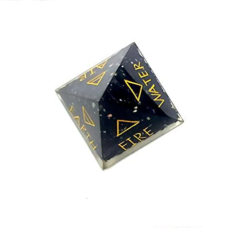 ASTROGHAR Astroghar Natural Black Tourmaline Crystal Chips 4 Elements Healing Symbol Engraved Orgonite Orgone Pyramid for Reiki and Chakra Healing