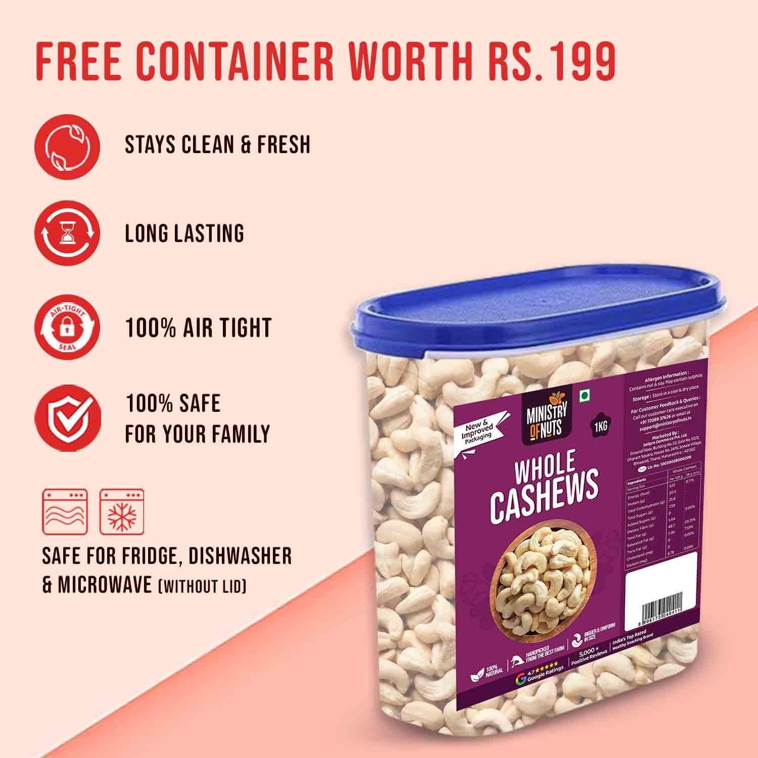 MINISTRY OF NUTS Ministry Of Nuts Whole Natural Cashew Nuts W320, 1kg | 100% Natural Premium Kaju | Nutritious, Delicious & Crunchy Kaju | Rich in Magnesium, Copper & Phosphorus | Cashew 1kg (Cashew 1kg)