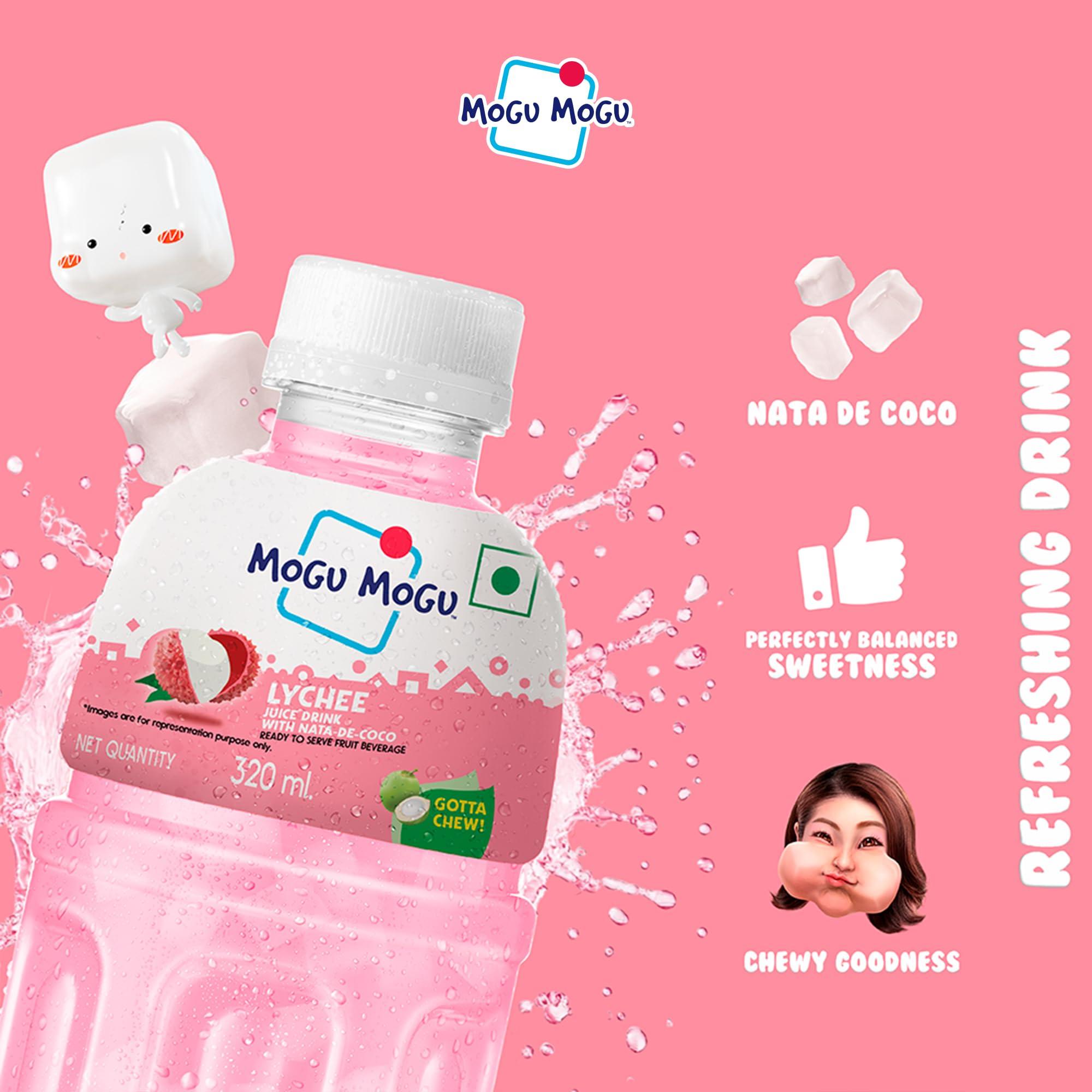 Mogu Mogu Mogu Mogu Lychee Juice with 25% NATA De Coco | Energy Booster Drink | Full of Natural Fruit Fibres | No Added Preservatives and Artifical Colours - 300ml(Pack of 12)