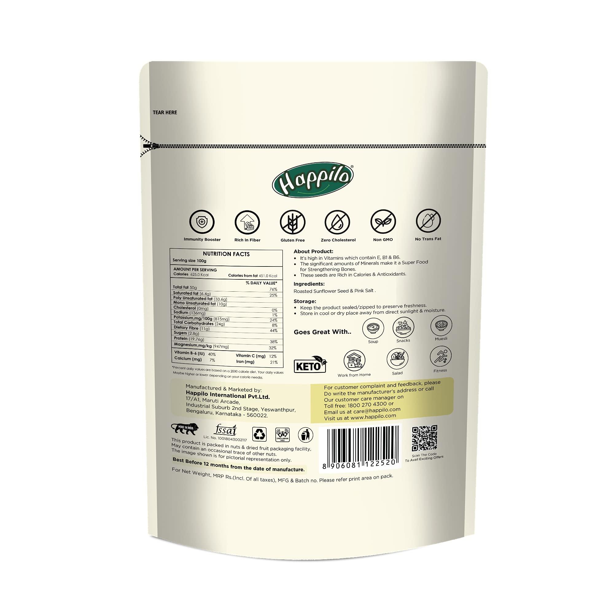 Happilo Happilo Premium Pumpkin Seeds - Roasted, Lightly Salted Pouch, 200 g & Premium Roasted & Salted Sunflower Seeds (No Shells) 250g