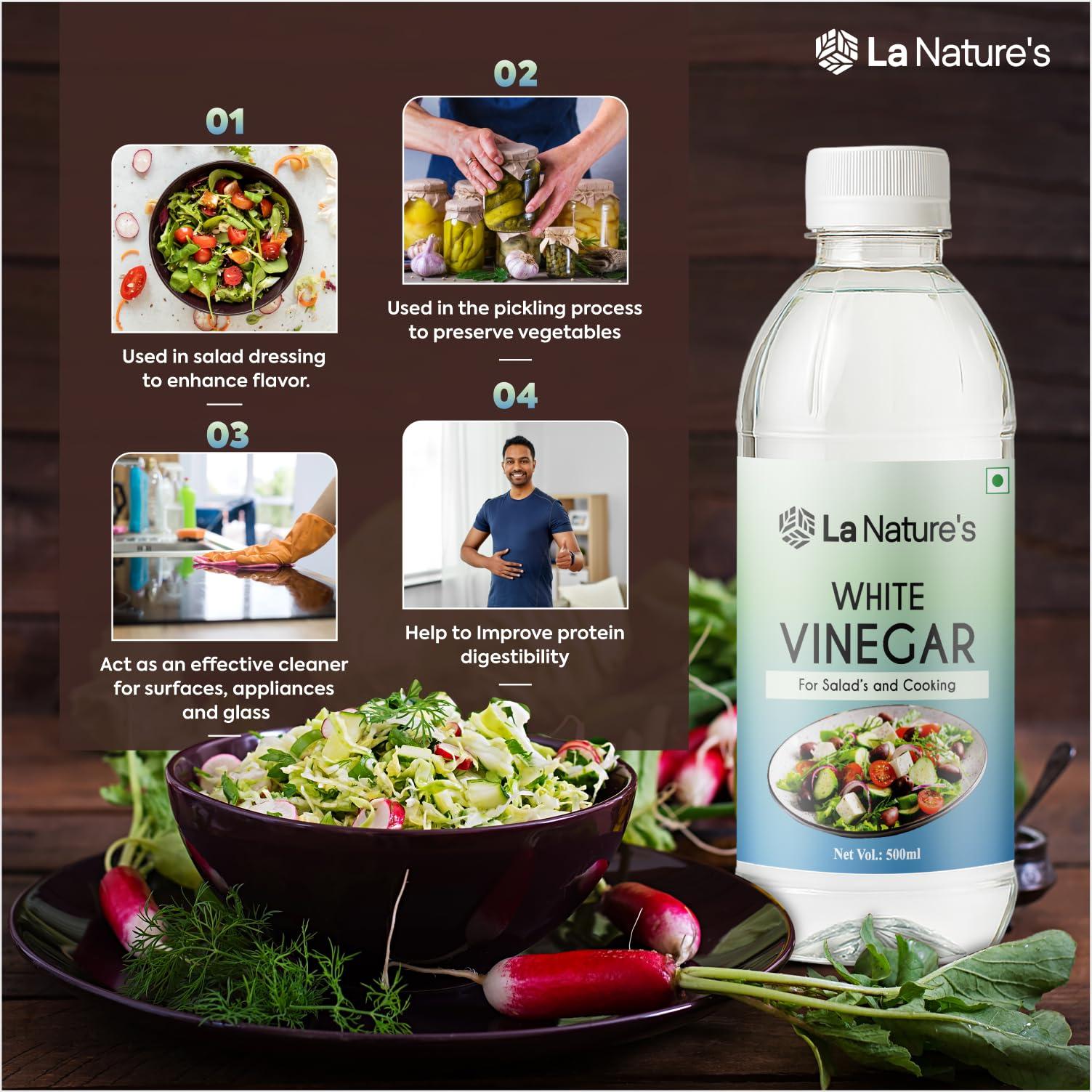 LA NATURE'S WE CARE YOUR HEALTH La Nature\'s We Care Your Health Distilled White Vinegar 500 Ml Versatile Cooking Aid Natural Cleaner Best For Salad Dressing And Cooking Helps In Digestion Boost Immunity With 5% Acidity 500 Ml
