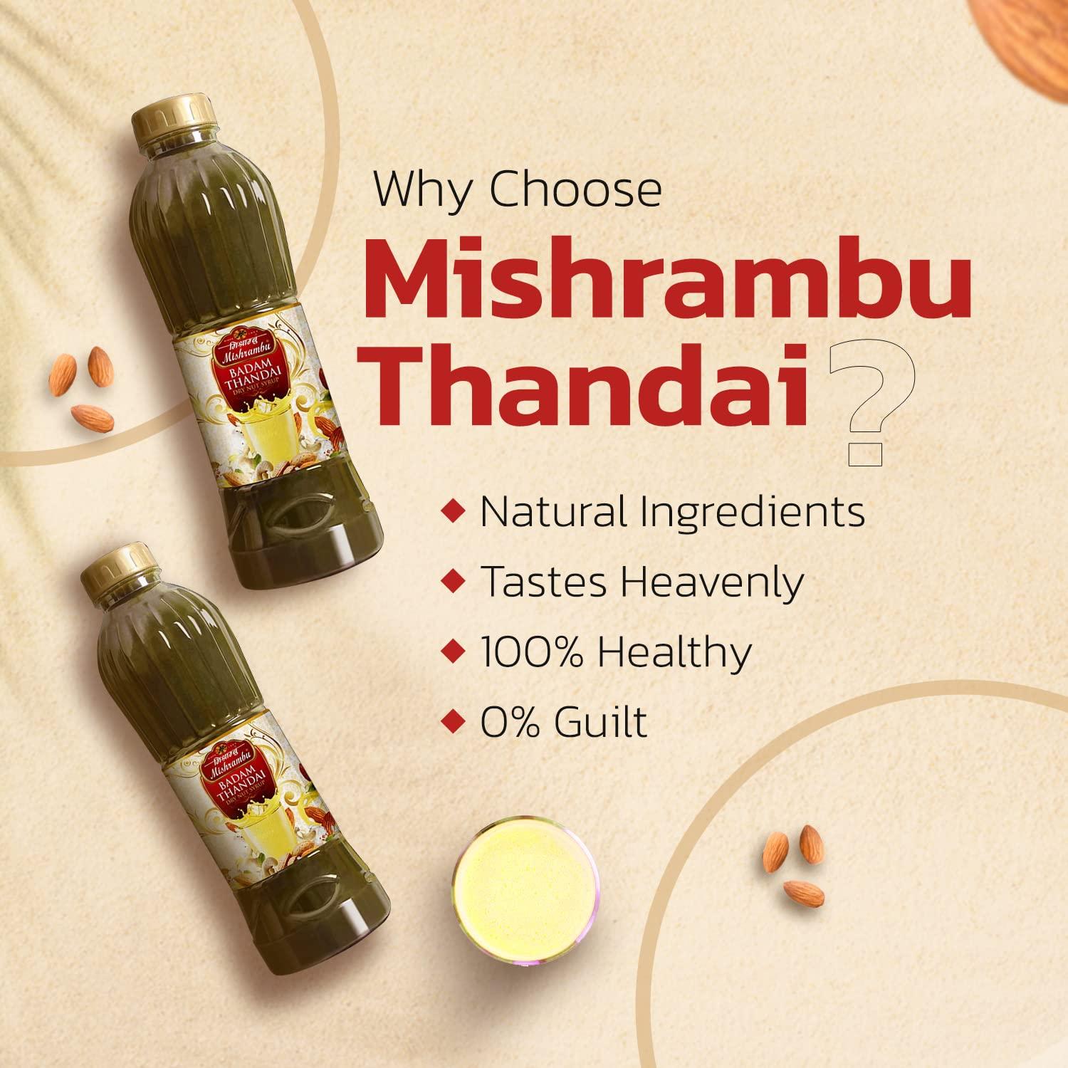 Mishrambu Mishrambu - Badam Thandai | Drynut Syrup | Thandai Syrup | Dry Fruit Thandai | Summer Drink Mix | Pack Of 2 (750 Ml Each) (Badam Thandai), Liquid