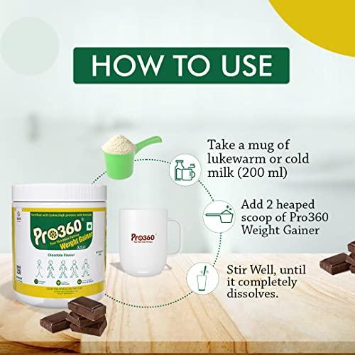 PRO360 Pro360 Weight Gainer High Protein Powder (500 g, Chocolate Flavour )- Calorie Rich Complete Nutritional Supplement - Triple Protein Source with 25 Vital Nutrients for Men & Women -