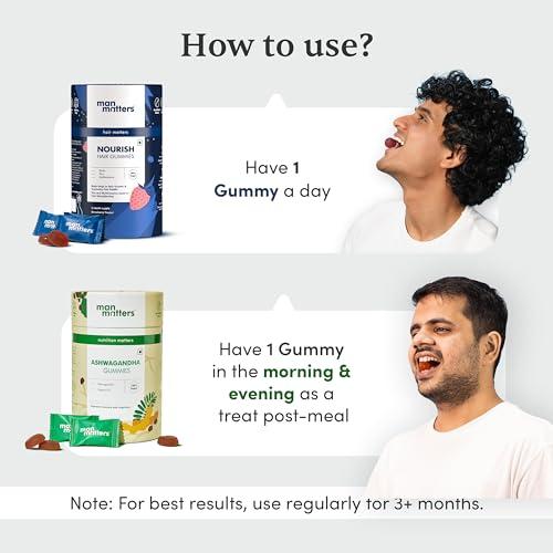 Man Matters Man Matters Ashwagandha Gummies & Biotin Gummies (120 Gummies) | 300mg Ashwagandha & Biotin | Nourishes Hair, Promotes Recovery, Enhances Well-Being, With Vit A, Vit C, Vit E, Zinc & DHT Blocker