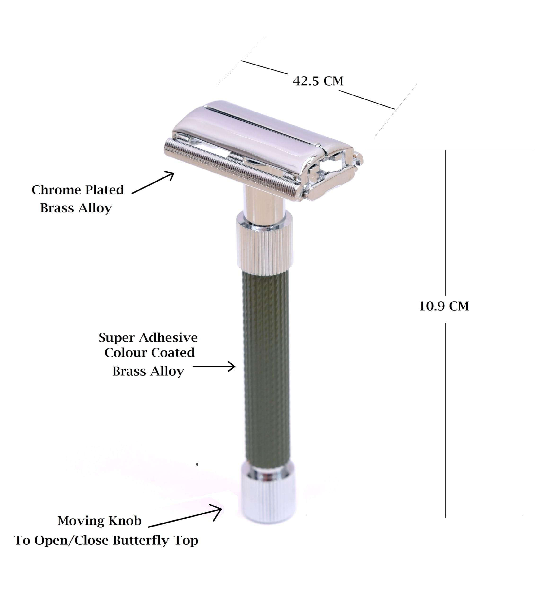 Rolason Rolason Brass Alloy Butterfly open one piece double edge metal safety razor (Olive Green)