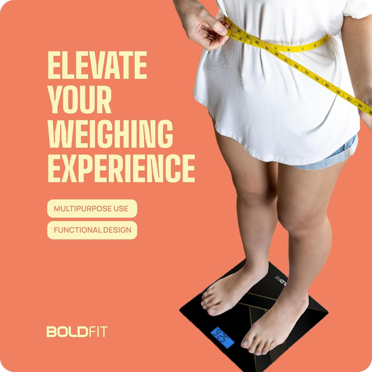 Boldfit Boldfit Weight Machine for Body Weight Weighing Machine Digital Bathroom Scale for Human Body Weight Measurement Extra Thick Weighing Scale for Home with Large LCD Display 18Months Warranty-BlackGold