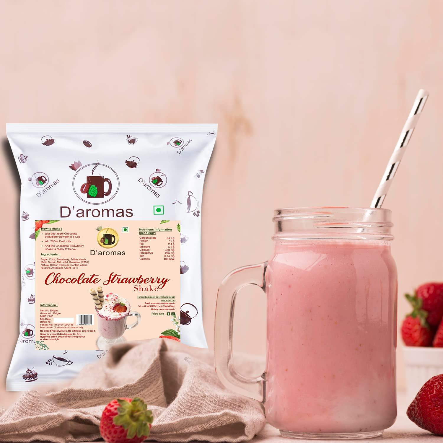 D'aromas D\'aromas Chocolate Strawberry Shake Premix, Instant Milkshake Powder - 500g, Ideal for Parties, Wedding, Caf, Restaurant