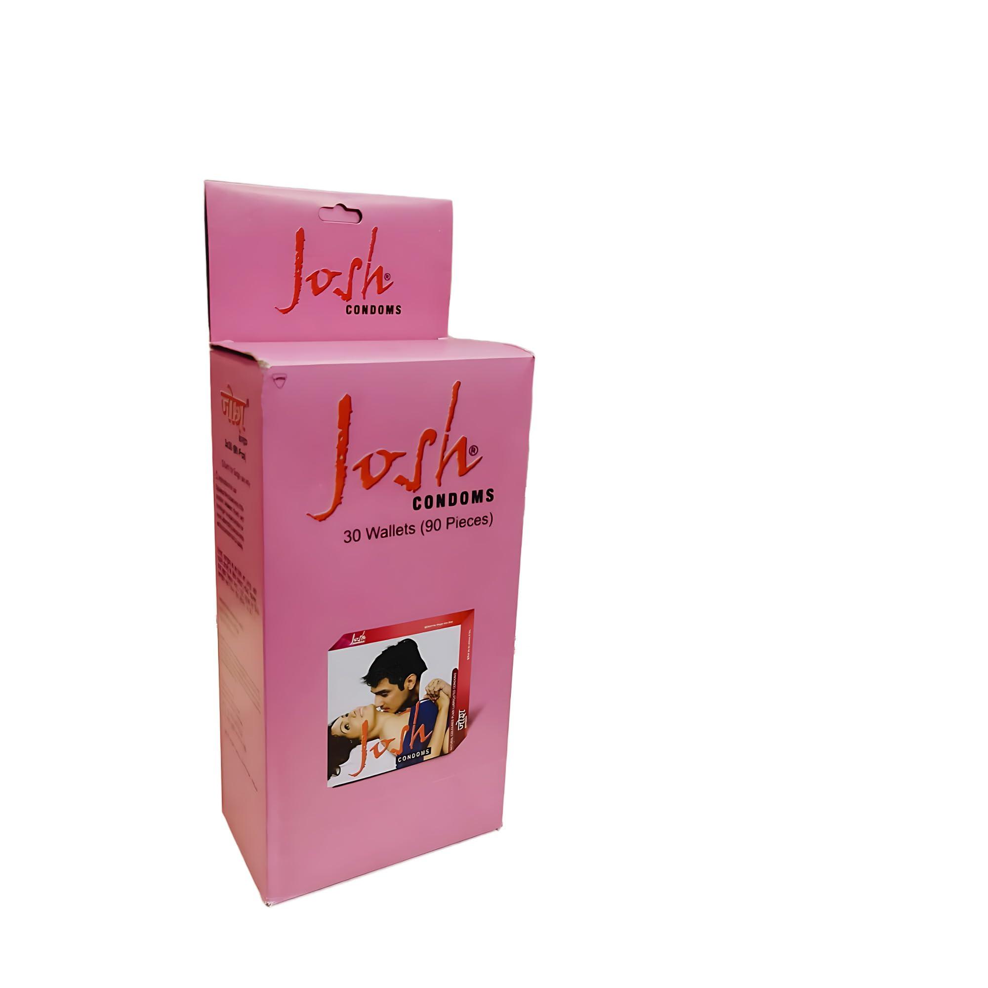 Josh Josh Pink Coloured Lubricated Dotted condoms for Sex Condoms for Men Pack of 30 Wallets (90 Condoms)