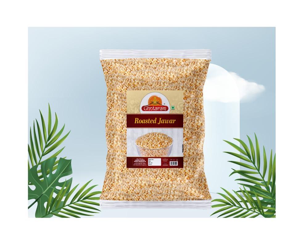 GHOTARAM Ghotaram Jowar Puffs Tasty Crunchy Puffs | Protein Puffs | Gluten Free, Low Fat Jowar | Healthy Roasted Snacks Eat Smart | Roasted Jowar Mix - Salted Puffs Bachcho Ka Favourite-300g*1Pack