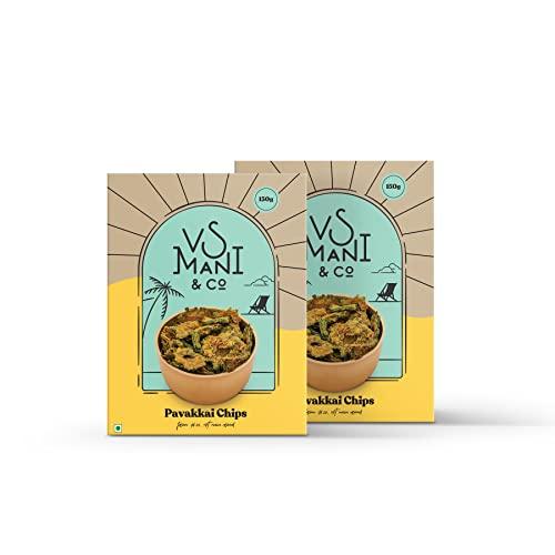 VS MANI & CO. VS Mani & Co Bittergourd Chips - Authentic South Indian Pavakkai Chips Snack | Fresh Ingredients, No Preservatives | Pack of 2 x 65gm | 130gm