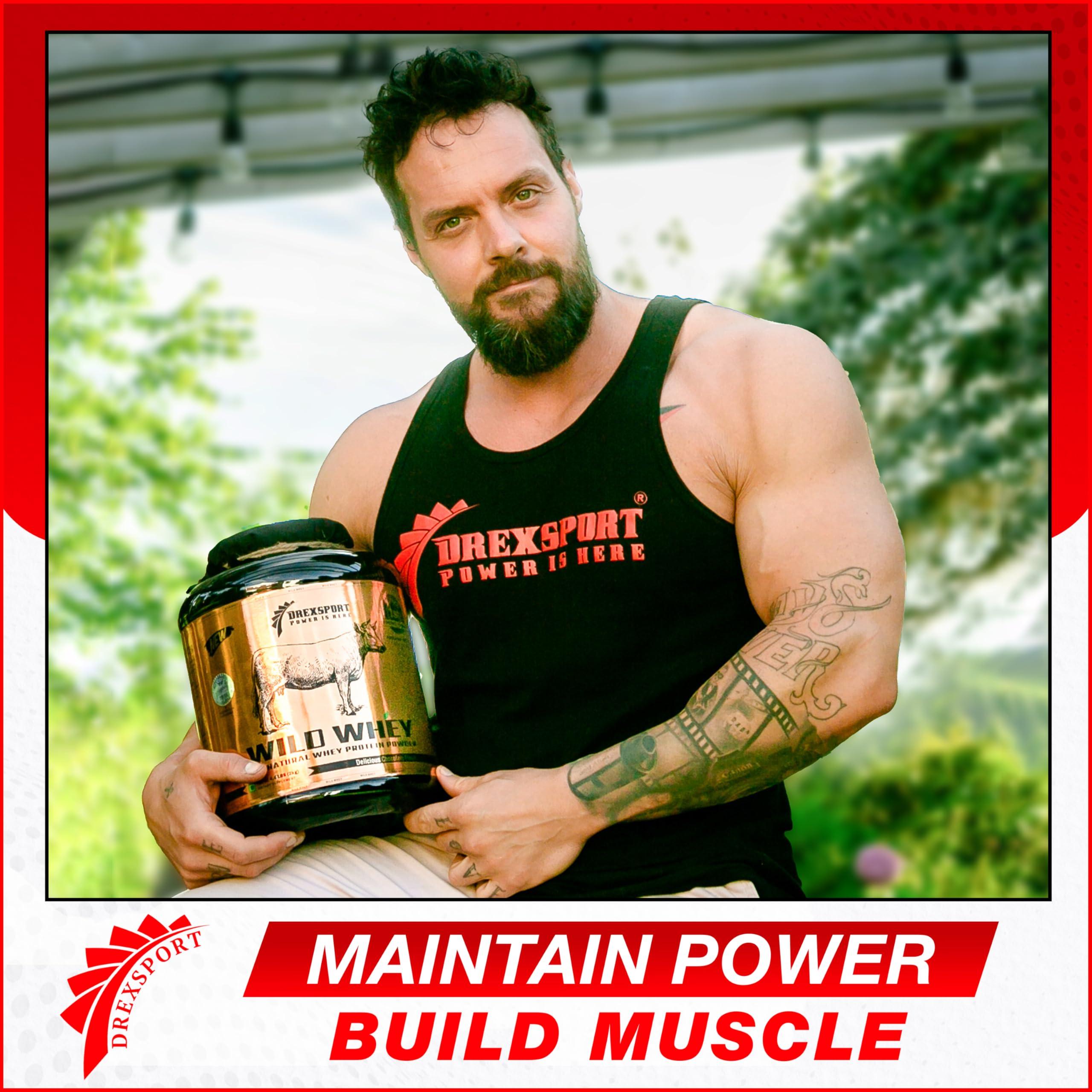 DREXSPORT DREXSPORT Wild Whey Protein Powder - Organic Isolate Blend Based on Grass-Fed Cows Whole A2 Milk - Premium, All-Natural and Chemical-Free (Chocolate 800g Net, 1kg Pack)