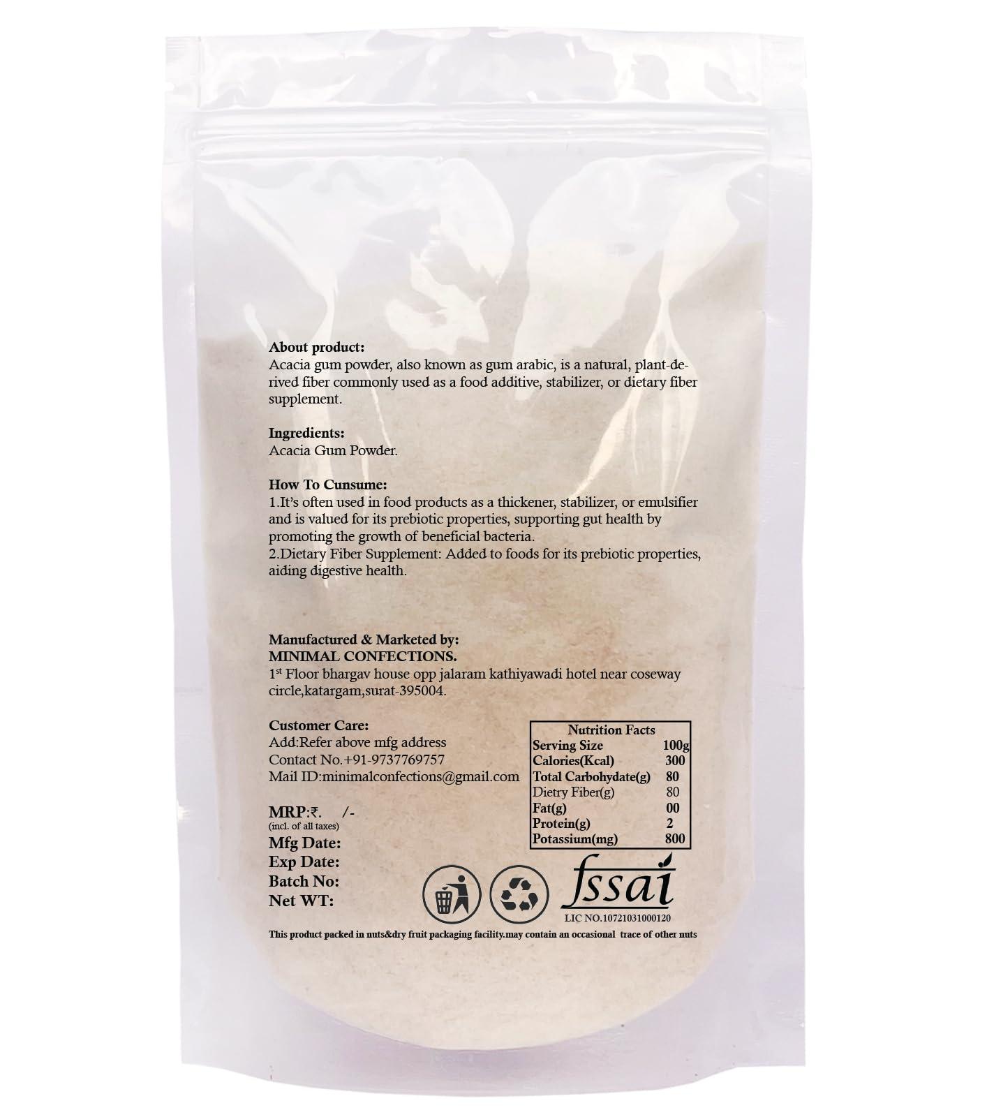 minimal Minimal Acacia Gum Powder,500g | 100% Natural & Soluble Dietary Fiber | Food Grade, Vegan, and Gluten-Free | Ideal for Baking, Thickening, and Gut Health | Rich Prebiotic Fiber