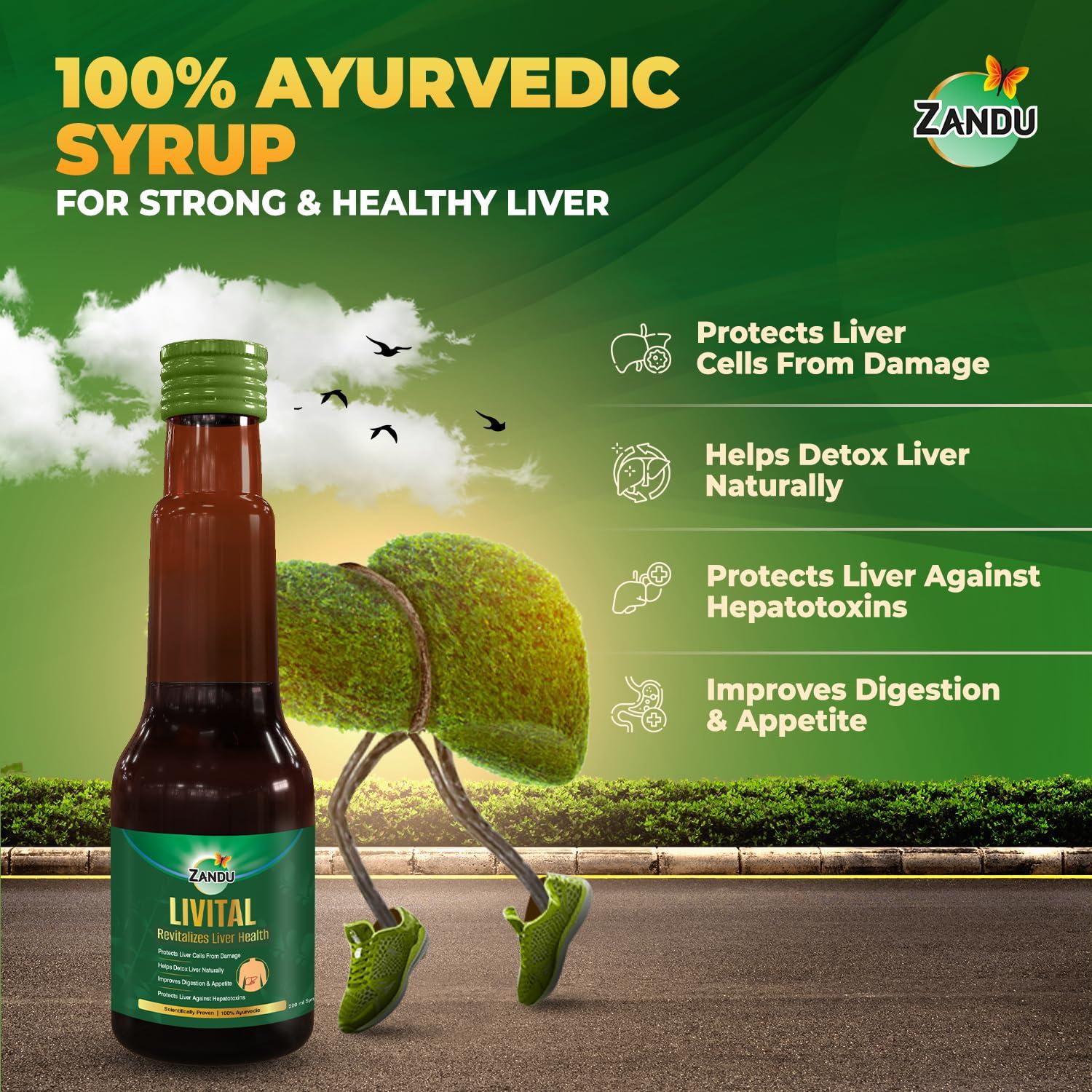 Zandu Zandu Livital Syrup 200ml | Aids in Liver Detox & Improves Digestion, Appetite |Scientifically Tested |100% Ayurvedic Ingredients | Protects Liver against various Hepatotoxins | Beneficial in Fatty Liver