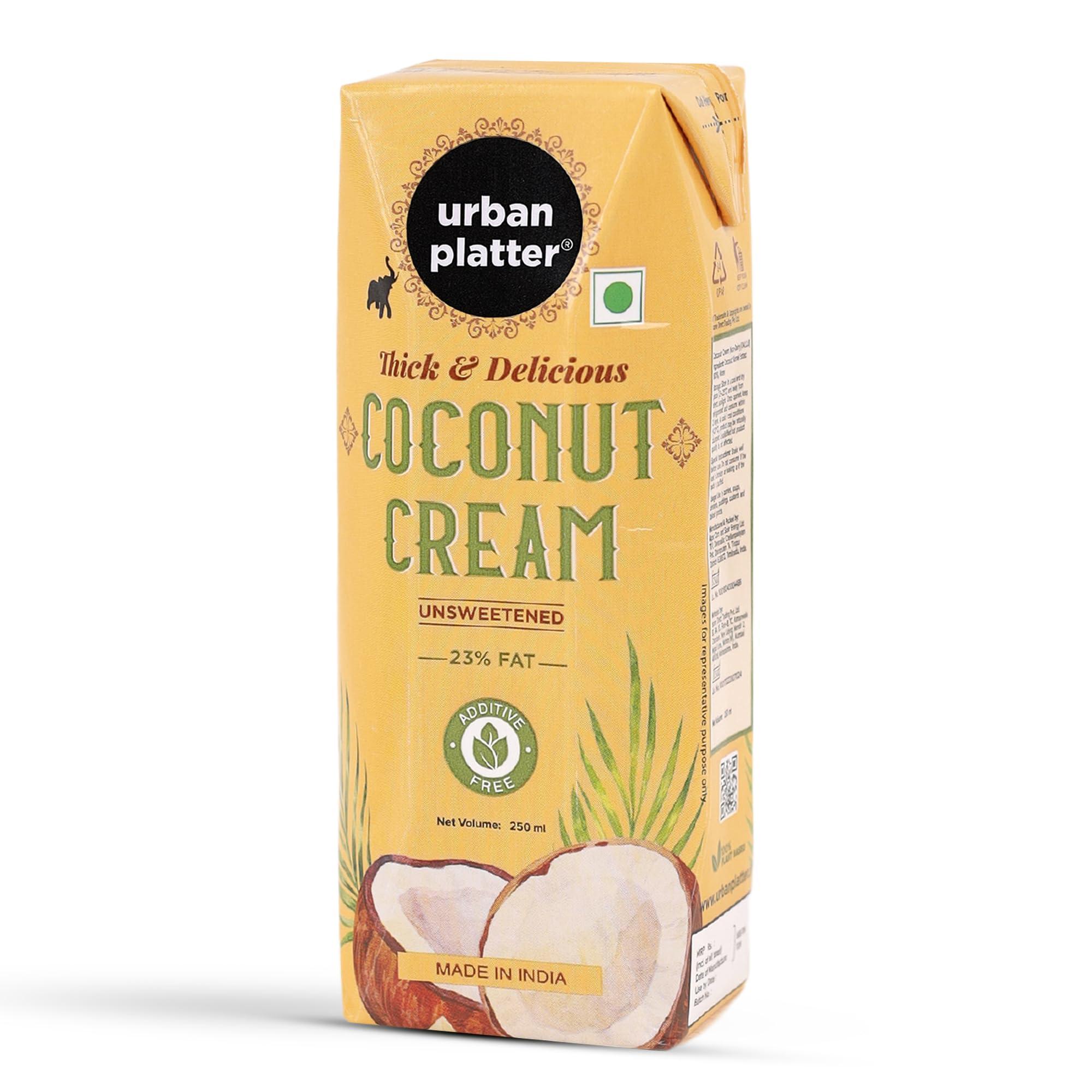 urban platter Urban Platter Unsweetened Coconut Cream, 250ml [ 23% Fat, Additive-Free, Made in India, 100% Pure & Thick, Clean Label]