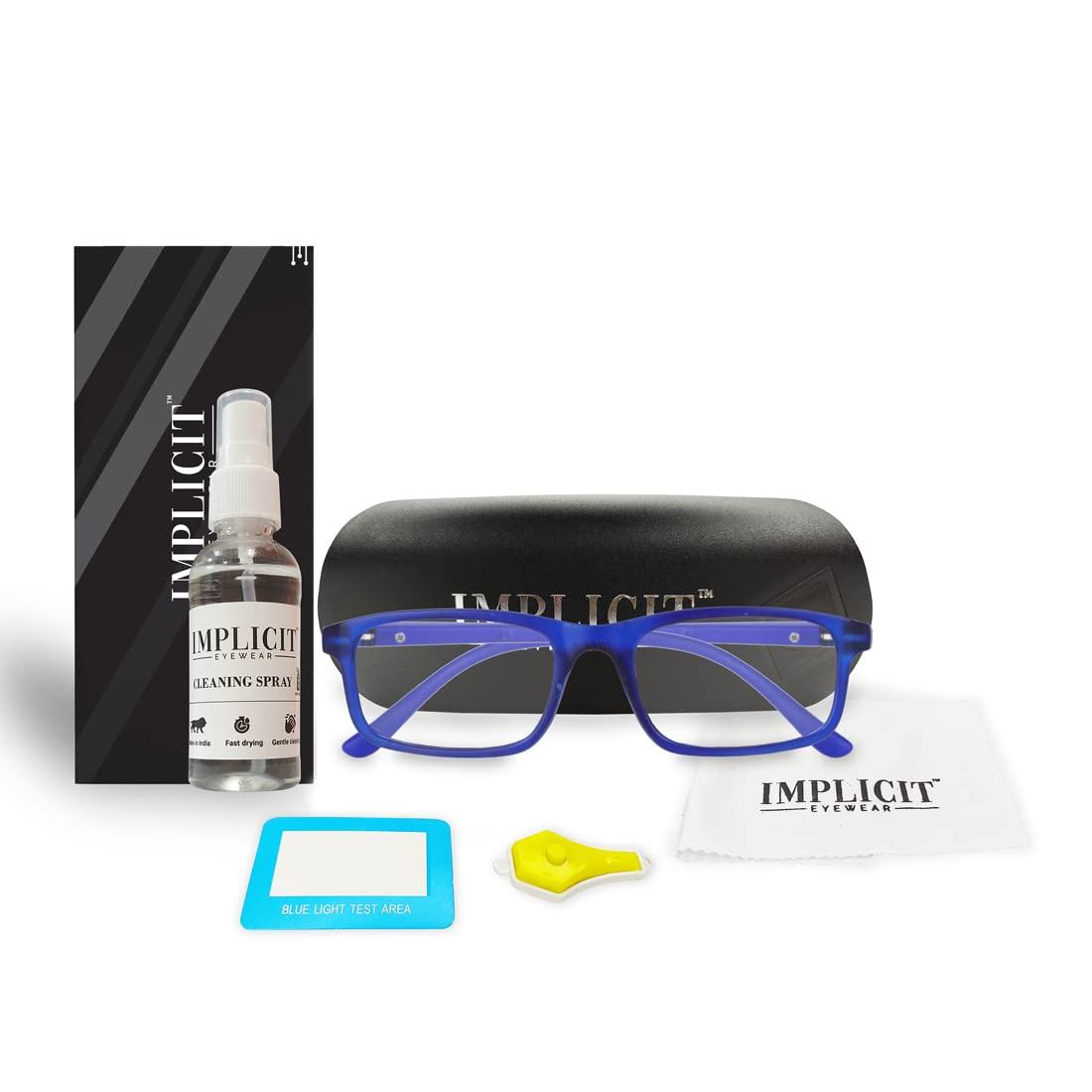 IMPLICIT Implicit® Zero Power Computer Glasses Spectacles With Blue Cut for Kids, Anti Glare Coating for Eye Protection & Anti Eyestrain (Blue)