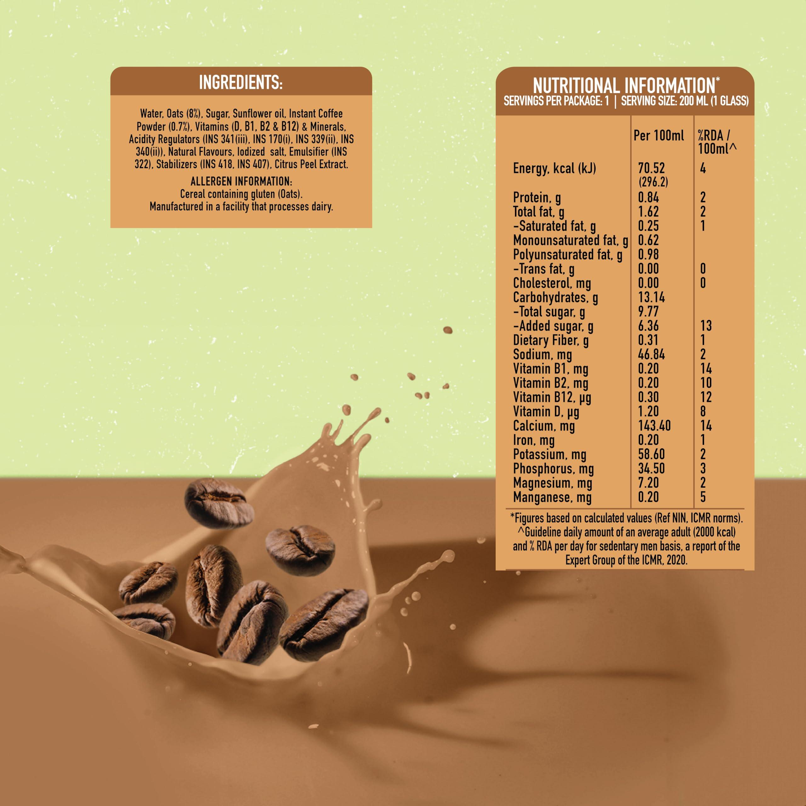 Only Earth Only Earth Oats Shake | Cold Coffee | Vegan | Plant-based | Lactose-free | No Added Preservatives, Colors | Low Fat | Cholesterol-free | Guilt-free | With Calcium, Vitamin D, B1, B2 & B12 (6 Packs)