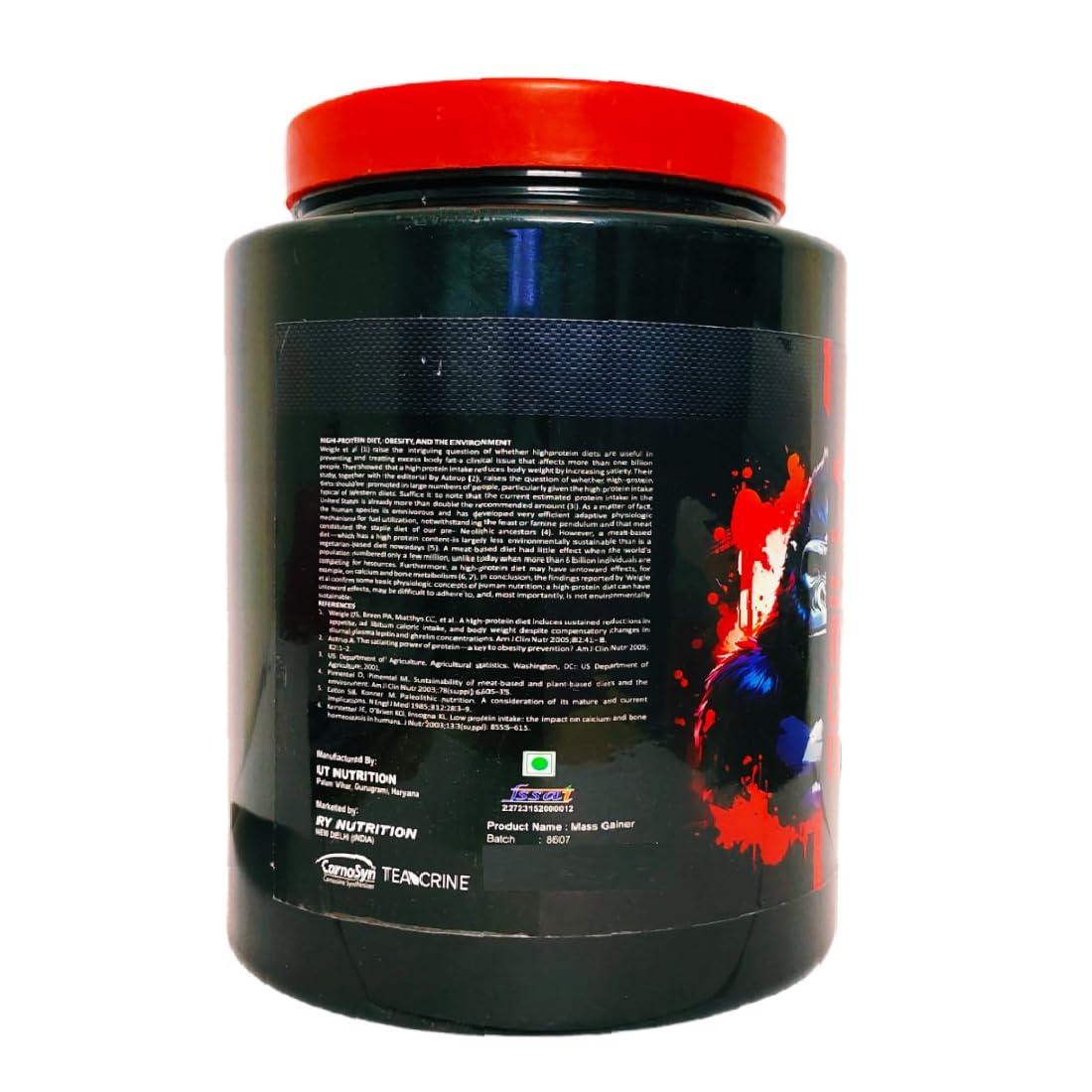 Generic RY Nutrition Gorilla High Protein High Calorie Weight Gainer Powder | Bulk Gain for Pre & Post Workout Gym Gainer with Digezyme (Pack of 1) (Blueberry, 1 KG)