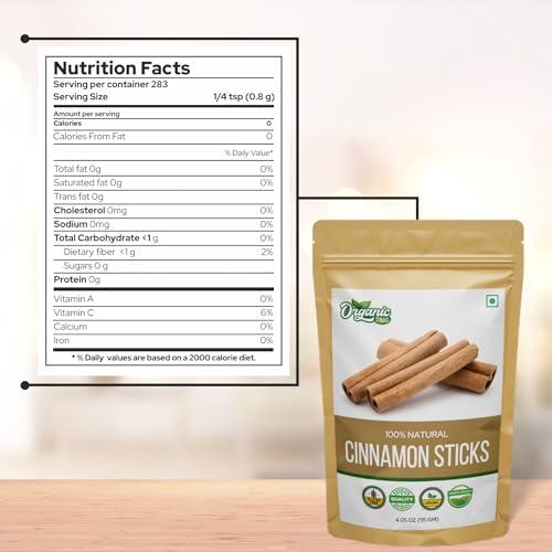 ORGANIC ZING Organic Zing Cinnamon bark - Ceylon Cinnamon Sticks for Baking, Cooking & Smoothies | Vegan | Preservative Free | Product of India - 115g resealable pack
