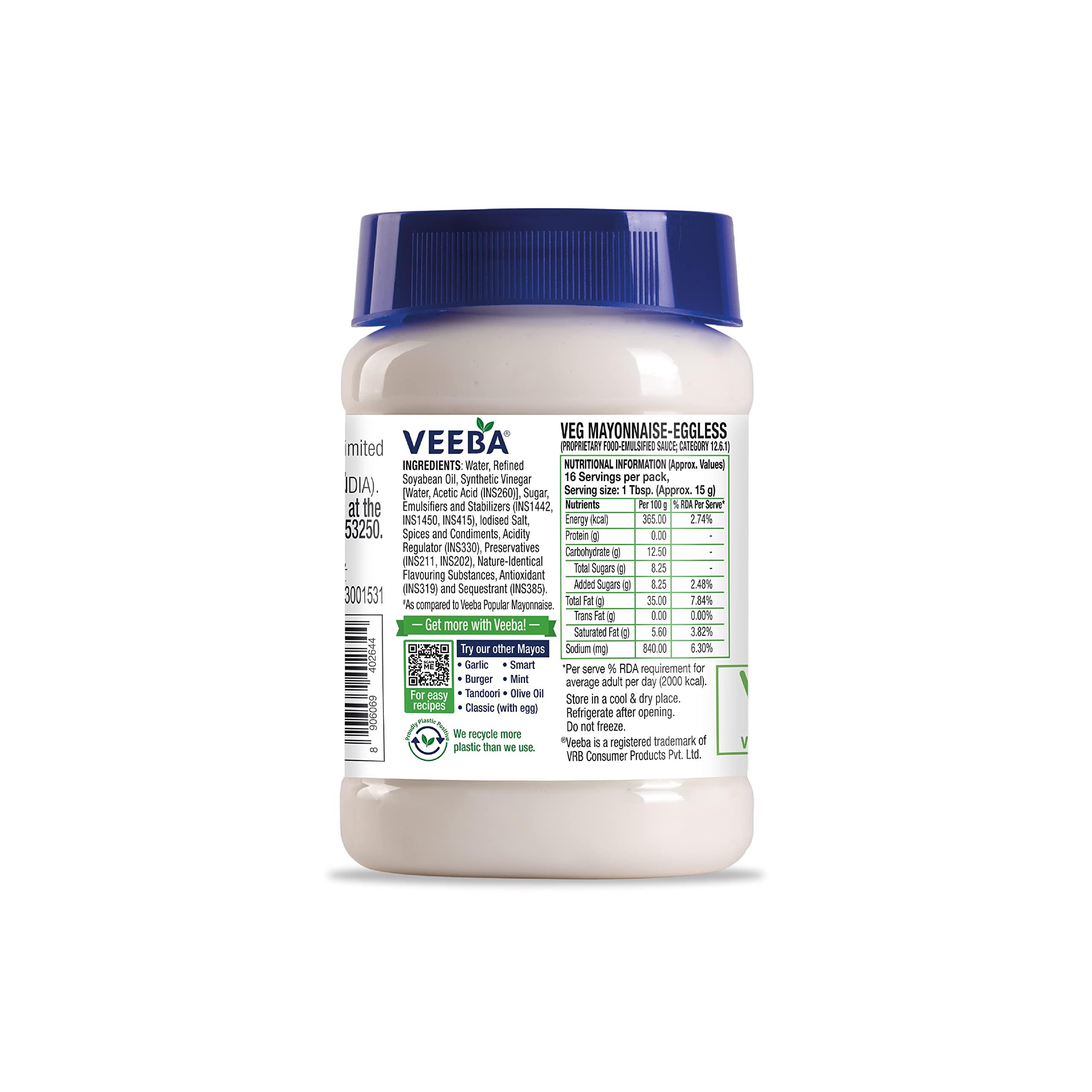 VEEBA Veeba Eggless Mayonnaise (250g) I Veg Mayonnaise I 100% Vegetarian Mayo I Extra Creamy and Delicious I Rich and thick texture I Dip, Spread and Dunk