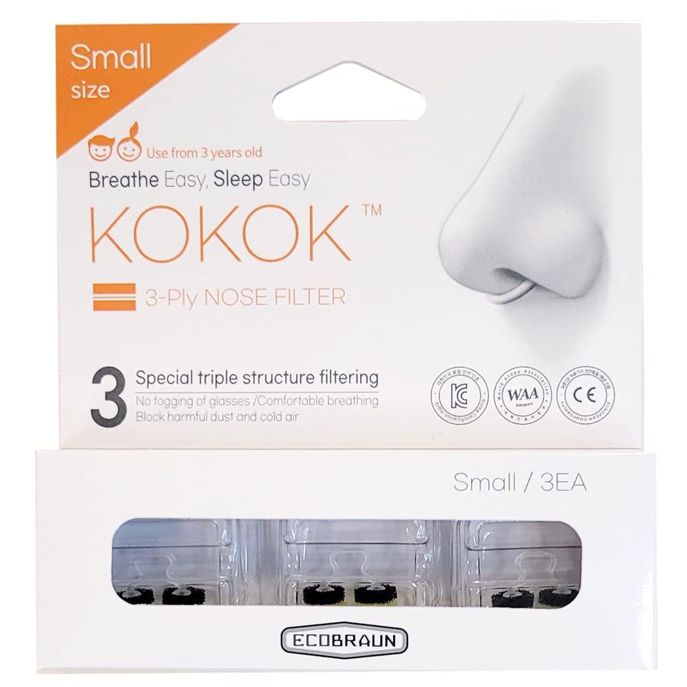 KOKOK KOKOK 3-Ply Nose Filter Reusable Breathable Nasal Plugs Air Filteration for Dust, Pollution, Block Cold Air - Pack of 3 (Small)
