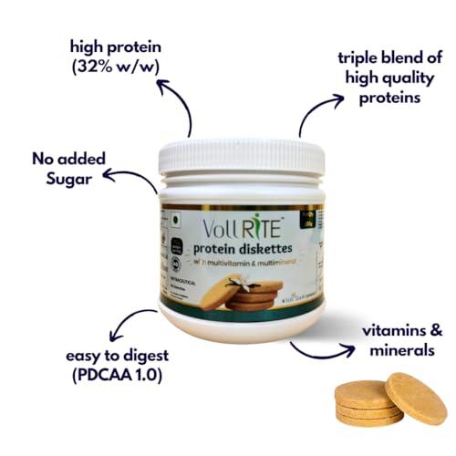 Voll Sant Voll RiTE Protein Diskettes | Protein Biscuit with multivitamin and multimineral| No Sugar| Cholesterol free| High Protein with B Vitamins | Vanilla Flavour, 250g