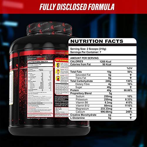 SPARTAN Spartan Nutrition Mega Mass Pro High Protein and High Calorie Mass Gainer / Weight Gainer Powder - 5 lbs, 2.27 KG (Almond Fudge) with Vitamins and Minerals.