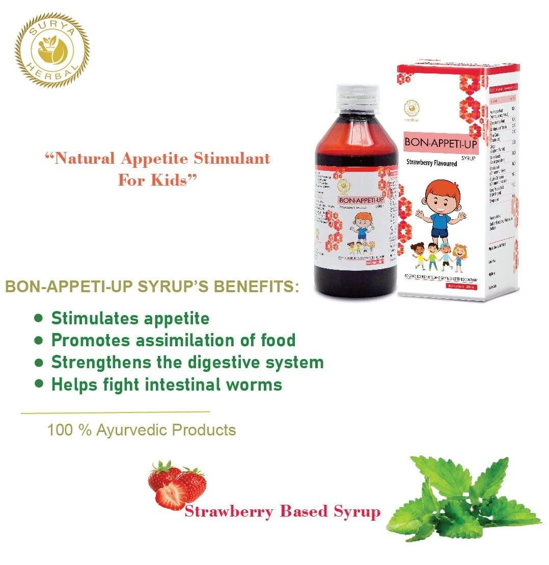 HerbRoot HerbRoot Surya Herbal Bon-Appeti-Up Syrup | Syrup Helps Boost Immunity |Digestive System Naturally |Appetite Relieves | Constipation in Kids Boost Natural Immunity in Children Strawberry Flavoured,200ml, (Pack of 3 )