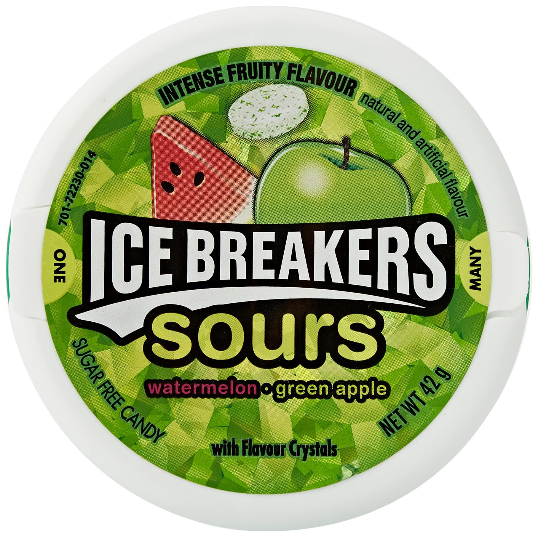 Ice Breaker Icebreaker Sours Watermelon, Green Apple Sugar Free with Flavor Crystals, 1.5 Oz 42 G