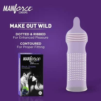 Manforce MANFORCE 3 in 1 (Ribbed Contour Dotted) Wild Black Grapes Flavoured Condoms- 10 Pieces & 3 in 1 Wild Ribbed Contour Dotted Strawberry Flavor Condoms - 10 Pieces Condom (Pack of 2 x 10 Sheets)