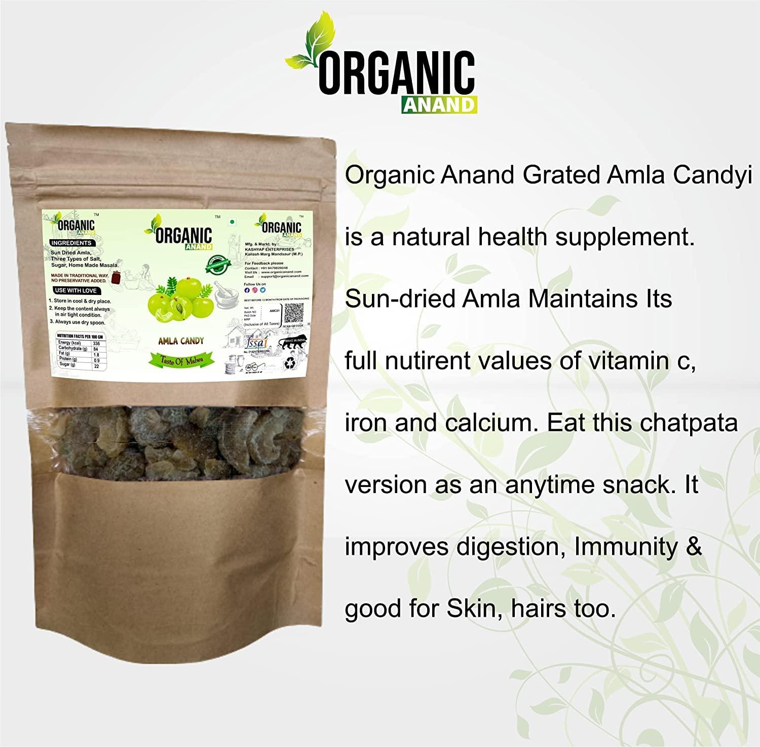 Organic Anand Organic Anand Natural Dried Sweet Amla Candy| Awla (Indian Gooseberry) Salt, Sugar, Masala Candy Homemade Amla Candy, Dry Amla Pieces,(200gm- Pack of 1)