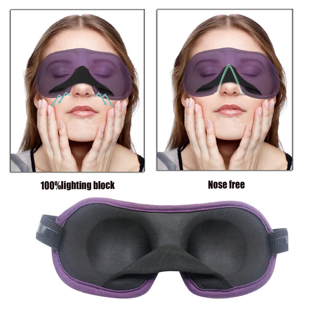 Reebent REEBENT Silk 3D Eye Mask For Sleeping,Machine Washable, Sleep Mask For Women, Blinder Blindfold Airplane With Travel Pouch (Black +Purple)