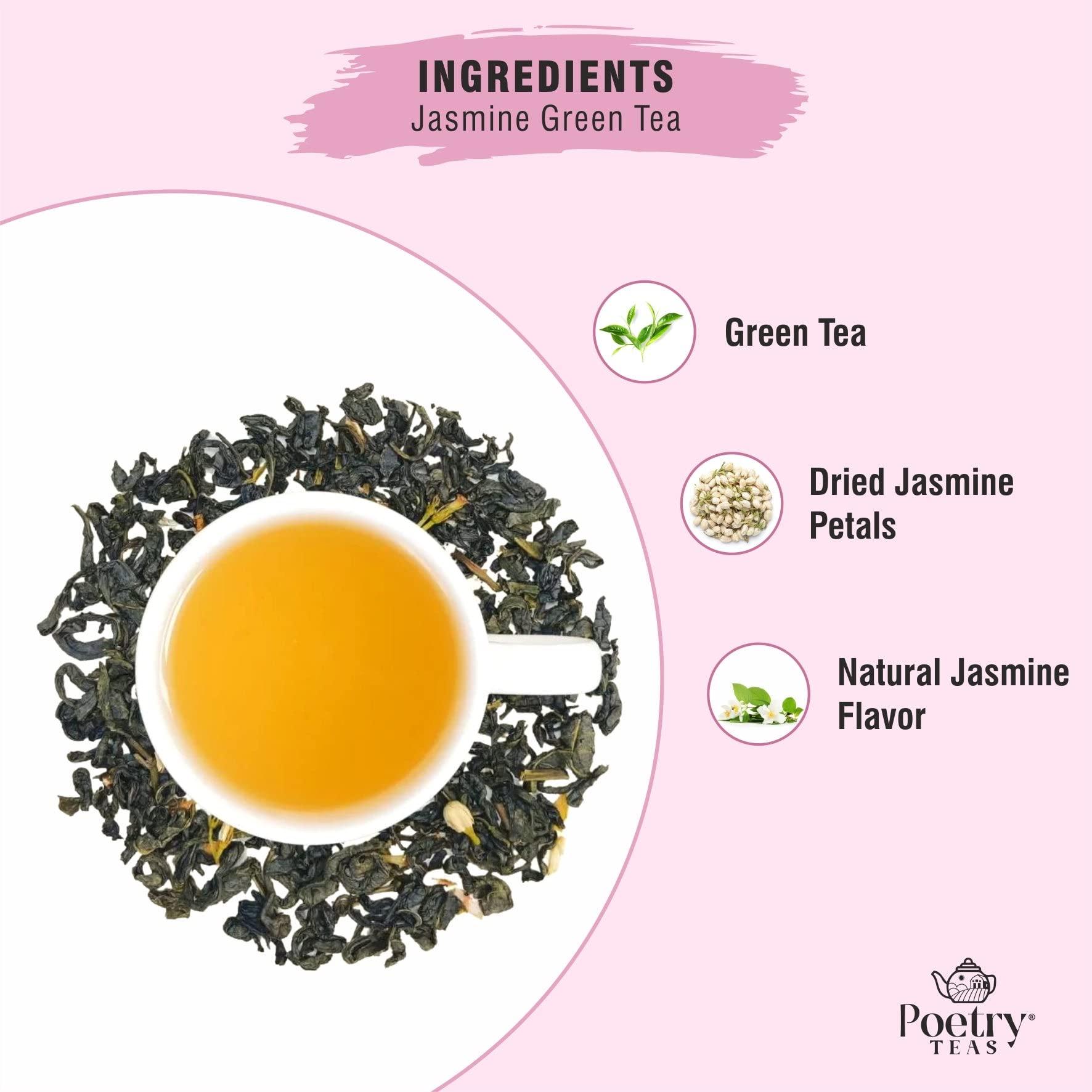 Poetry Poetry Teas Duo - Jasmine Tea Bag (20 Bags) + Hibiscus Loose Tea (75g) - 100% Natural Blend for Healthy Skin, Refreshing Immune Support, Vegan-Friendly, Mood Enhancement, Stress Buster (Combo of 2)