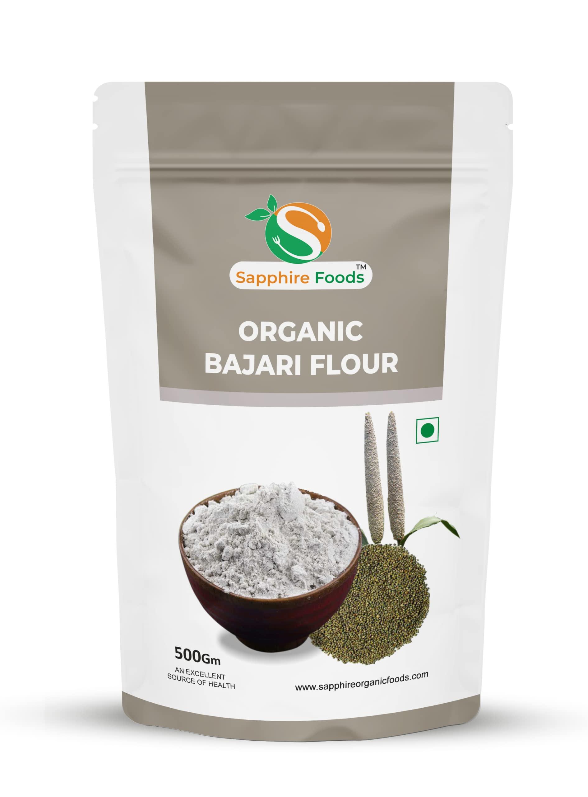 SAPPHIRE FOODS SAPPHIRE FOODS Organic Bajari Flour | Pearl Millet, Sajjalu, Kambu Flour | Bajri Atta | Vegan | Gluten Free | No Preservatives | ZipLock Packed (500g)