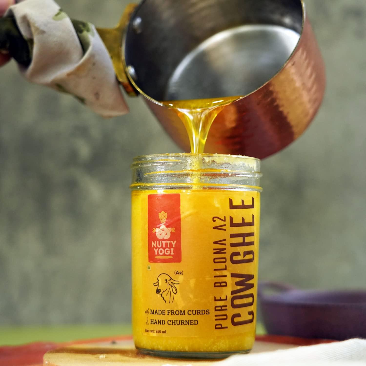 NUTTY YOGI Nutty Yogi Pure Bilona A2 Desi Cow Ghee 250ml | 100% Natural & Organic Ghee l Grassfed, Cultured, Premium & Traditional Ghee | Immunity Booster | Pure Ghee Handmade in Small batches I Bilona Method