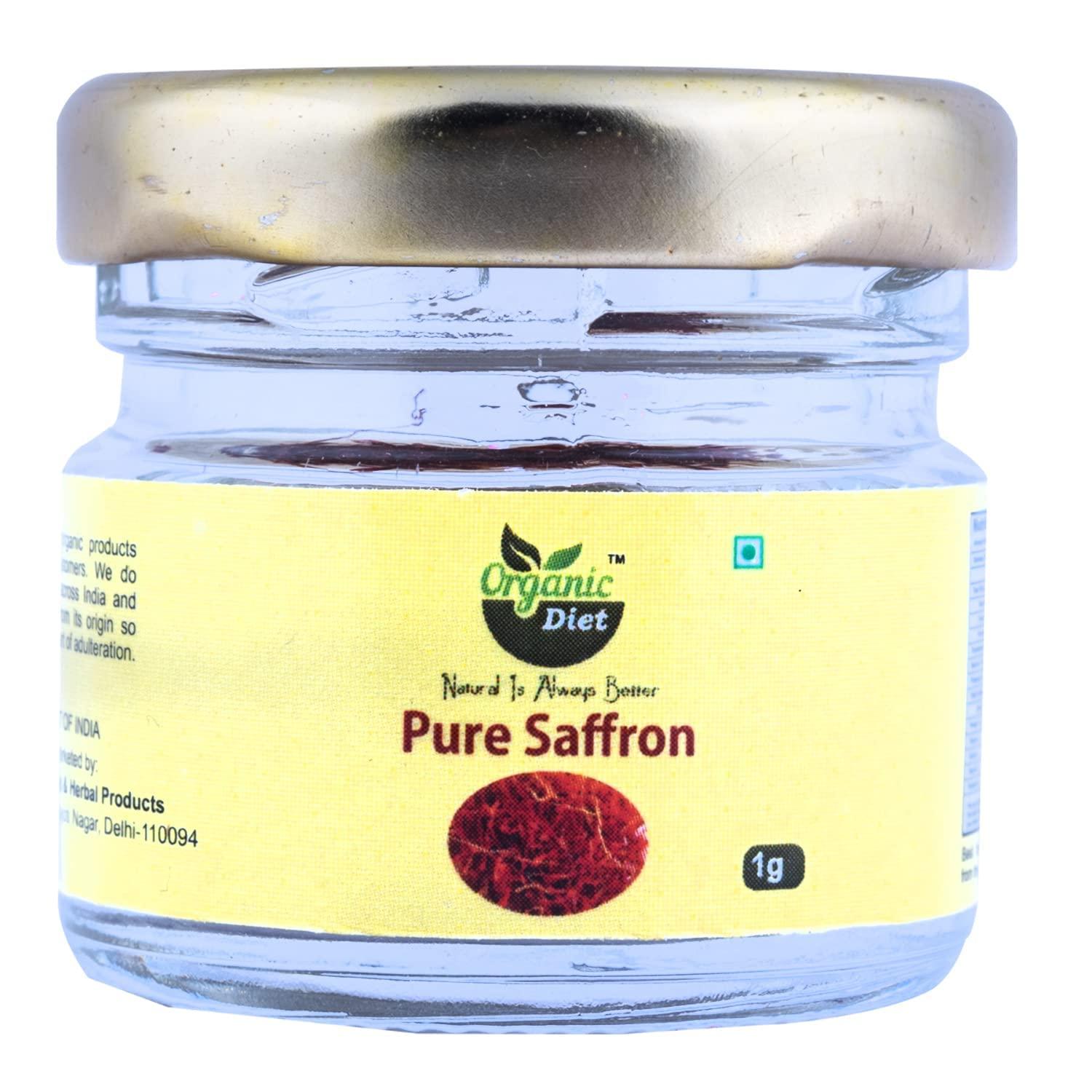 Organic Diet - Natural is Always Better Organic Diet Fresh & Pure Organic Saffron (Kesar | Zafran) Whole Rich Nutritious & Delicious, Good for Pregnant Women, 1 gm (Pack of 1)