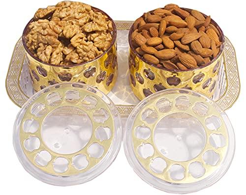 Vale Of Kashmir Vale Of Kashmir Kashmiri Walnut Kernels & Kashmiri Mamra Almonds in Glass Bottle 1kg , Pack of 10 Kashmiri Akhrot Bdam Giri 500gm Each