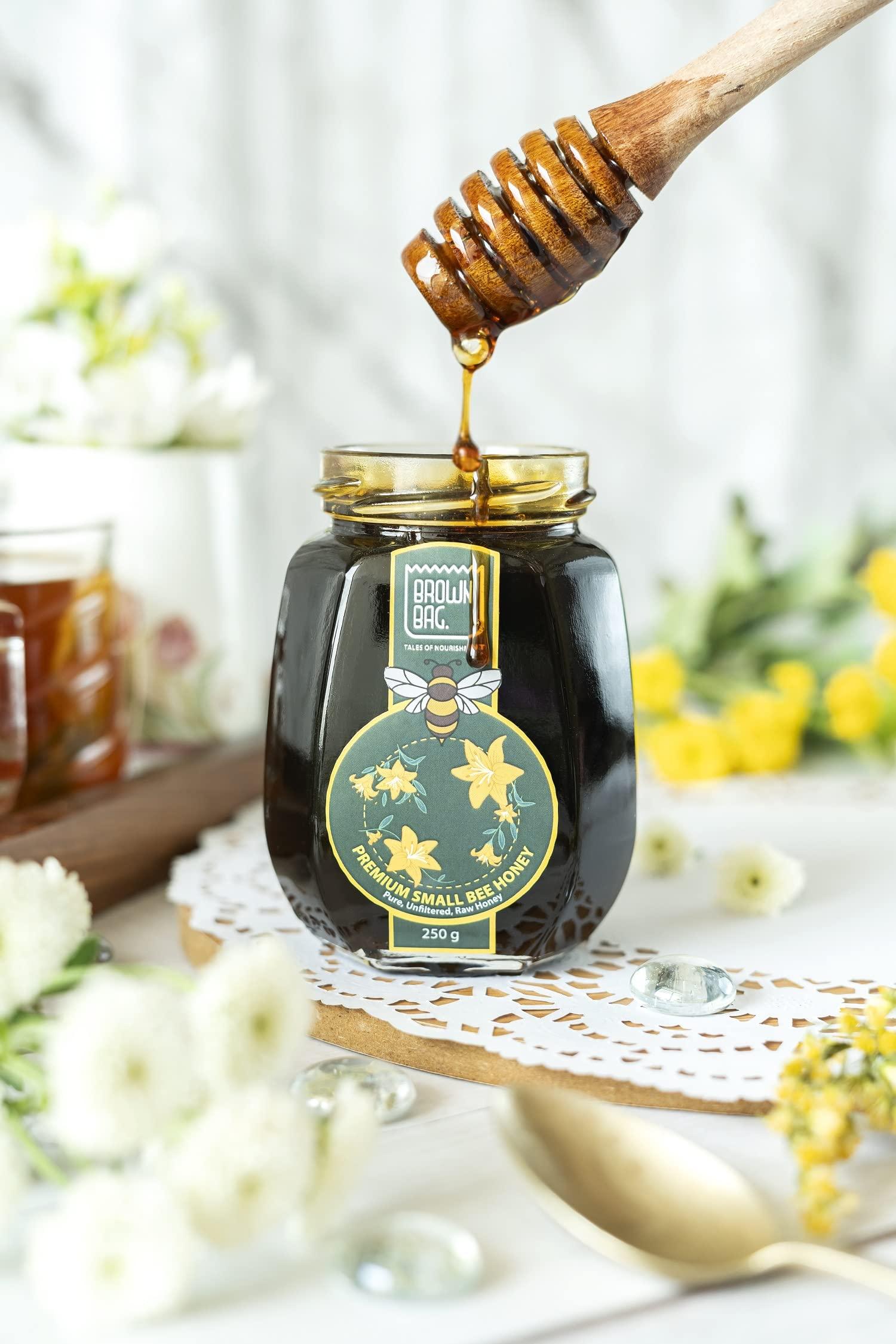 Brown Bag - Tales of Nourishment Small Bee Honey - 100% Pure Raw Organic Unprocessed Shahad| 100% Pure NMR Tested Shahad | No Added Sugar |Natural & Unpasteurized Immune Booster Flavoured Original Honey (Pack of 1)_750g