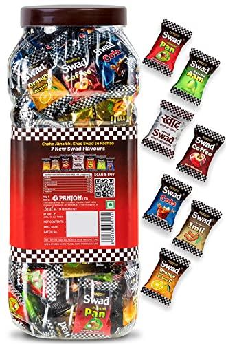 Swad Swad Mixed Chocolate Candy Jar | Meetha Pan, Imli, Coffee,Kacha Aam, Orange + Vitamin C (150 Candy)