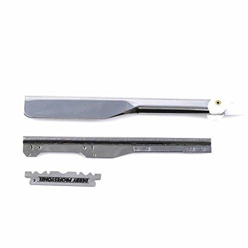 Macs Products MACS PROFESSIONAL Barber Straight Edge Razor with Hi-Chromium Derby 100 Count Blades - Made of Platinum Stainless Steel -With Easy Blades Replacement Mechanism -Macs-093B1 (White Razor W100 B)