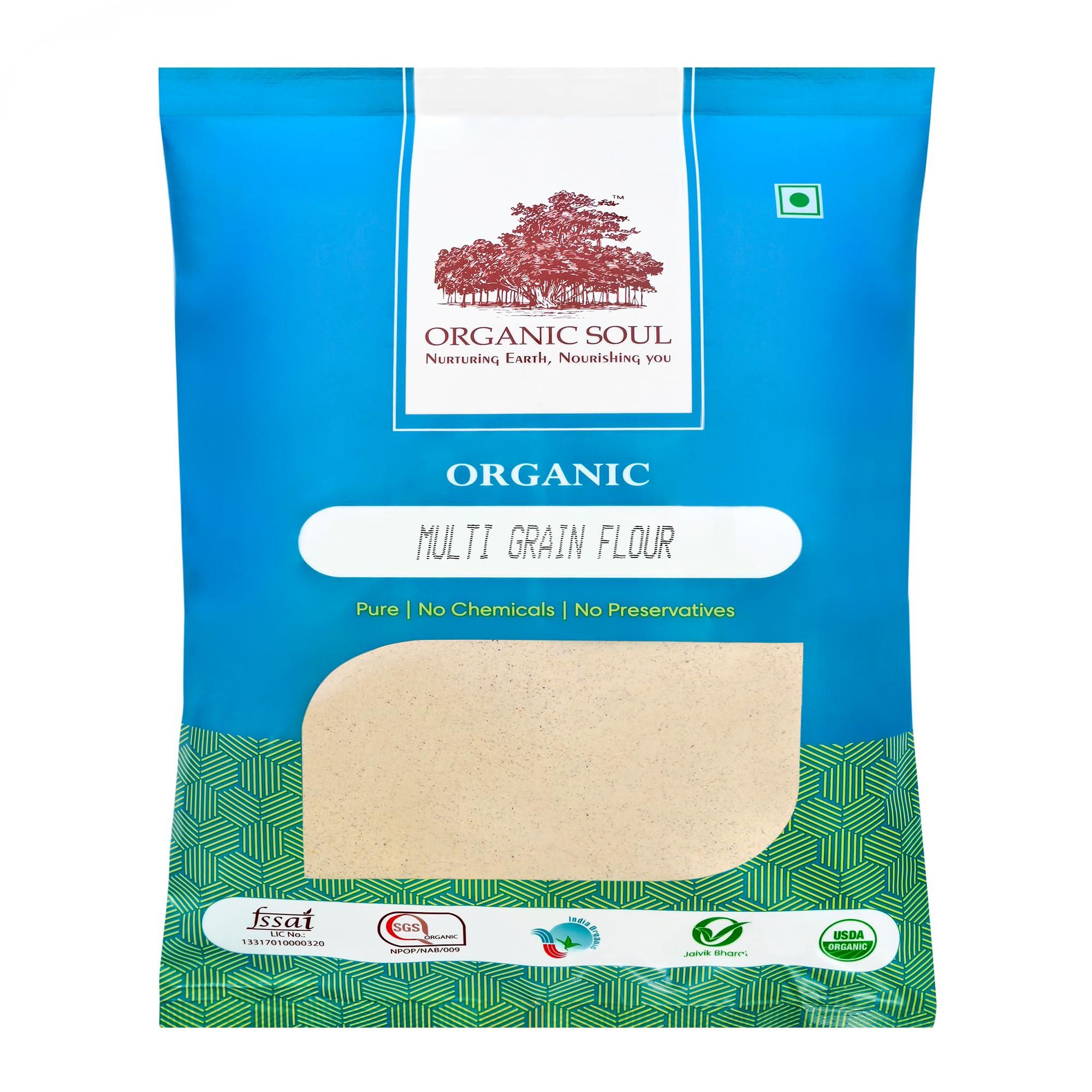 Organic Soul Organic Soul - Organic Multigrain Flour 900_Gm | Ragi, Amranthan, Besan, wheat | 100% Organic (Mix Atta)
