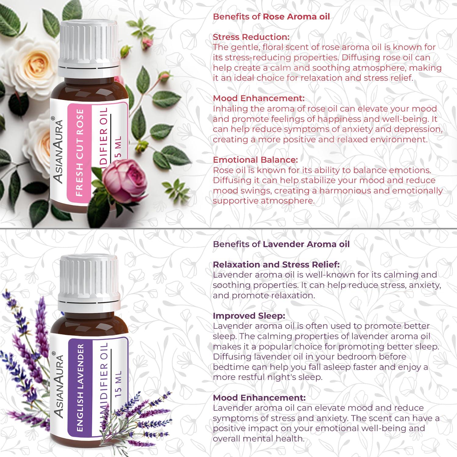 ASIAN AURA Asian Aura | Premium Aroma/Humidifier Diffuser Oil for Aromatherapy and Fragrance |15ml Bottle (Fresh Cut Rose) (Pack of 2)