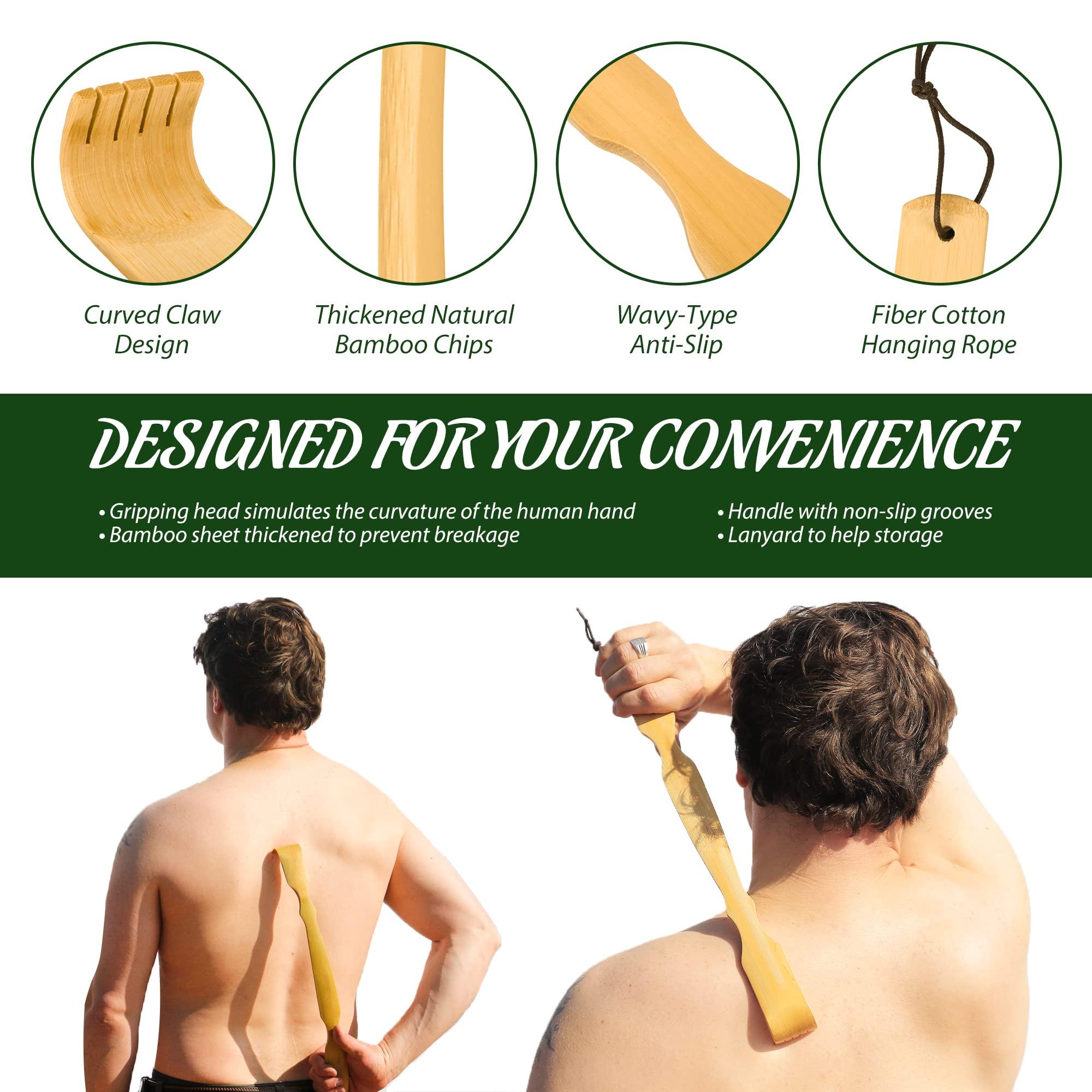 Renook RENOOK Bamboo Back Scratchers, 3 Pieces Thicken Extended Wooden Personal Massager for Women and Men,17'', Provide Instant Relief from Itching, Good Practical and Novel Gifts