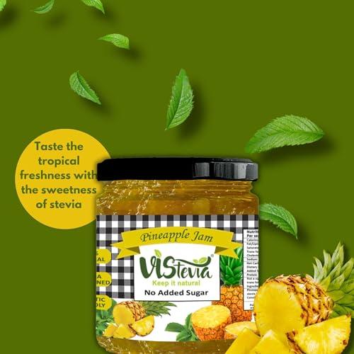 VISTEVIA Vistevia Sugar Free Pineapple Jam, Diabetic and Keto Friendly - Sweetened Naturally with Stevia, More Than 60% Pineapple Content - Tastes Delicious - Pack of 1 (220GM)