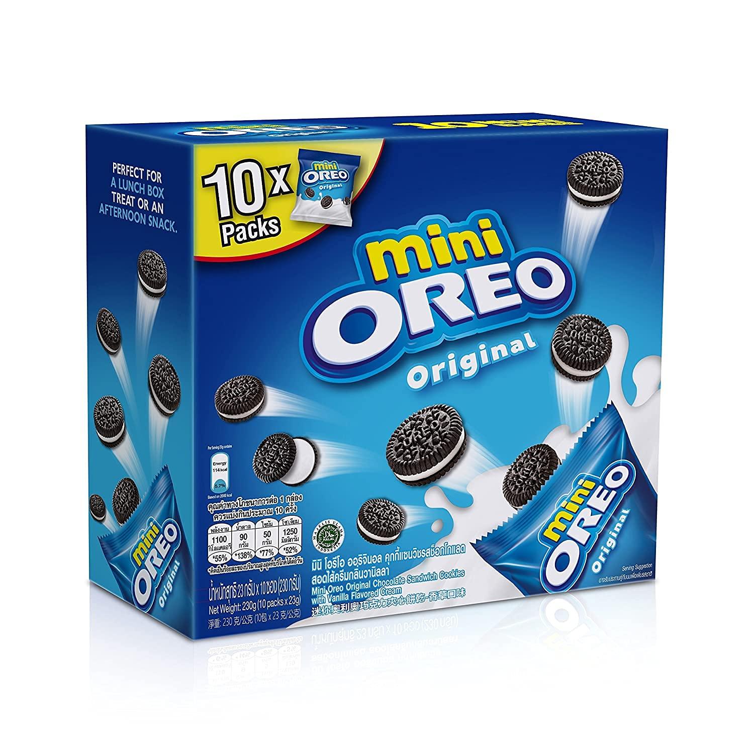 Oreo Oreo Mini Original 10X Packs, 204 Gram, Blue (4029824) - Wheat Flour, Sugar, Palm Olein Oil, Cocoa Solids Etc