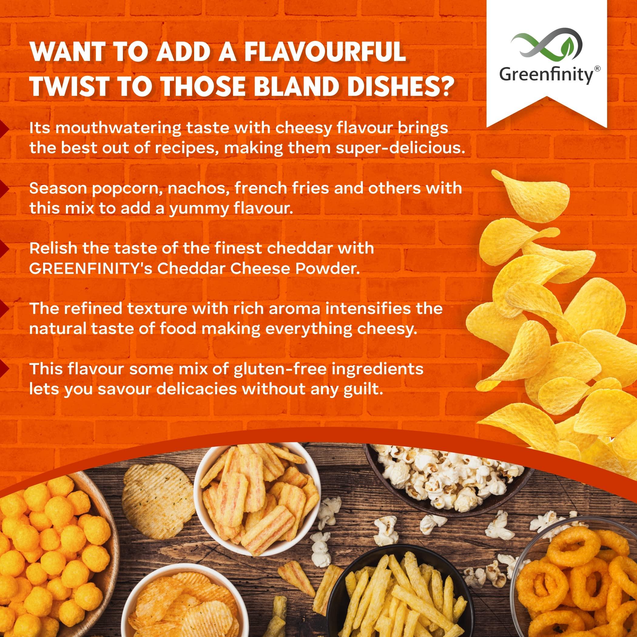 GreenFinity GreenFinity Cheddar Cheese Powder, 250g (Pack of 1) (Best for Make Delicious Cheese-Flavoured, Pop-Corn, Pizza, Pasta, French Fries etc)