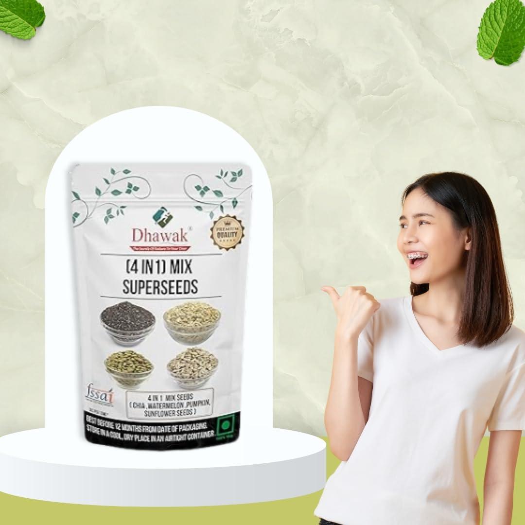 DHAWAK DHAWAK Raw Seeds Mix for Eating - 1kg -Chia, Sunflower, Pumpkin & Watermelon (250g x 4 Pack) (Super Saver Combo) (1KG. (250 x 4))