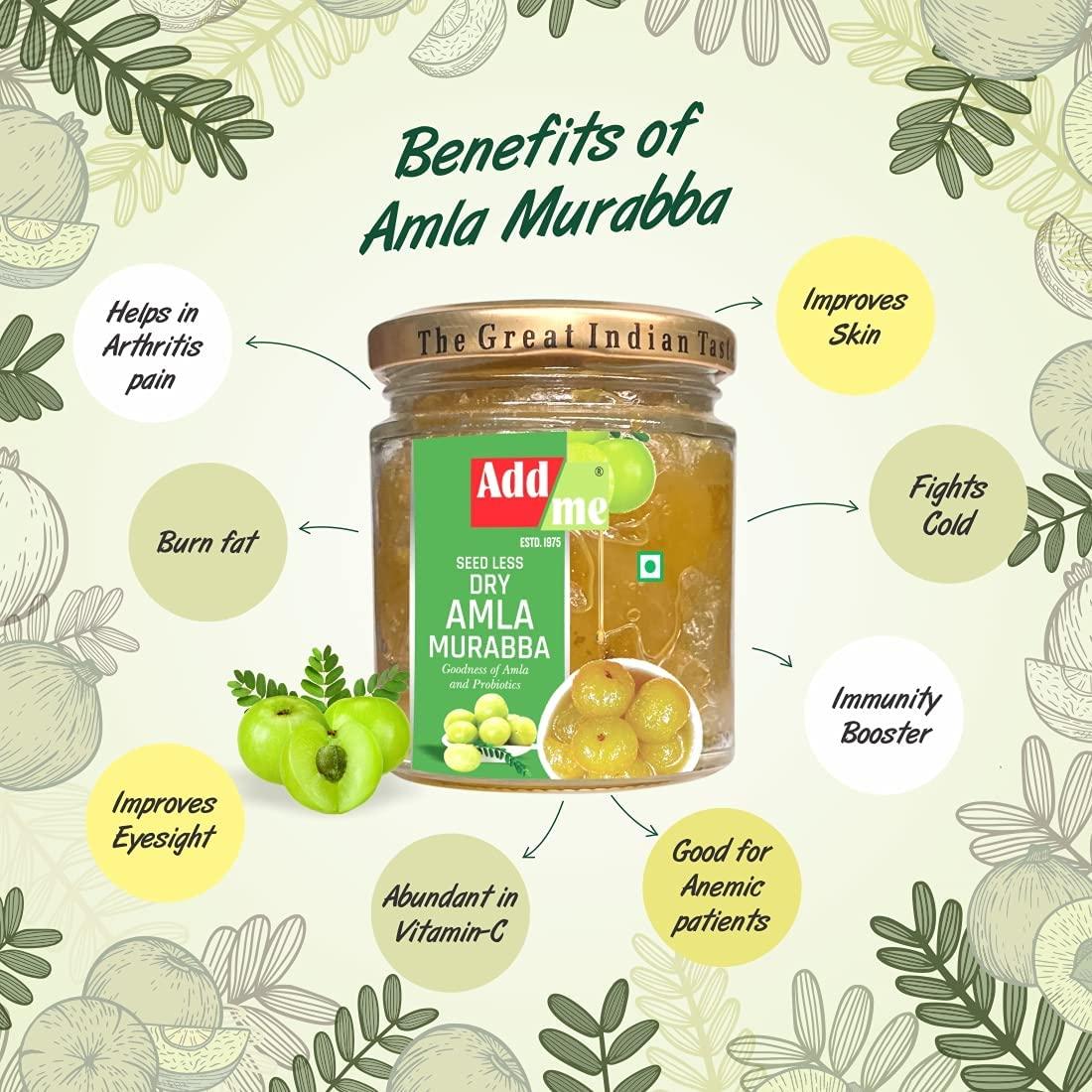 Add me Add me Seed Less Dry Amla Murabba Without Syrup Immunity boosters & Red Stuffed Pickle, bharwa lal mirch 200gm Combo Gift Pack Glass Jar