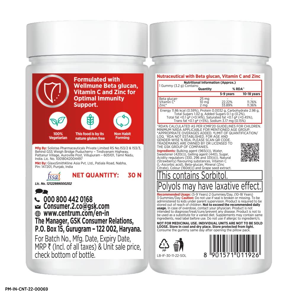 Centrum Centrum Kids Immune Fuel - 30 Gummies | Betaglucan (100% Veg) & Men, Multivitamin with Grape seed extract (Veg) 50s